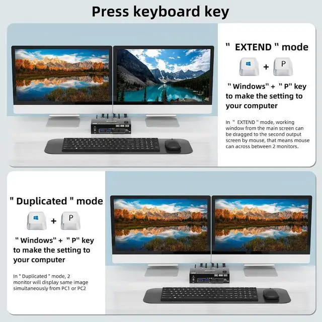 Alt view image 3 of 7 - IHDAPP HDMI + Displayport KVM Switch 2 Monitors 2 Computers, Dual Monitor USB 3.0 DP HDMI KVM Switcher Supports 8K@60Hz for 2 Computers Share Keyboard, Mouse and 2 Monitors, Wired Remote included