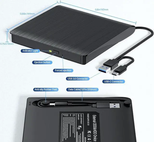 Alt view image 6 of 7 - IHDAPP External CD/DVD Drive for Laptop, USB 3.0 & Type-C External CD DVD Burner, Portable DVD Player for Laptop, Slim External Optical Drive Compatible with Windows 11/10/8/7/XP, Mac, Linux OS
