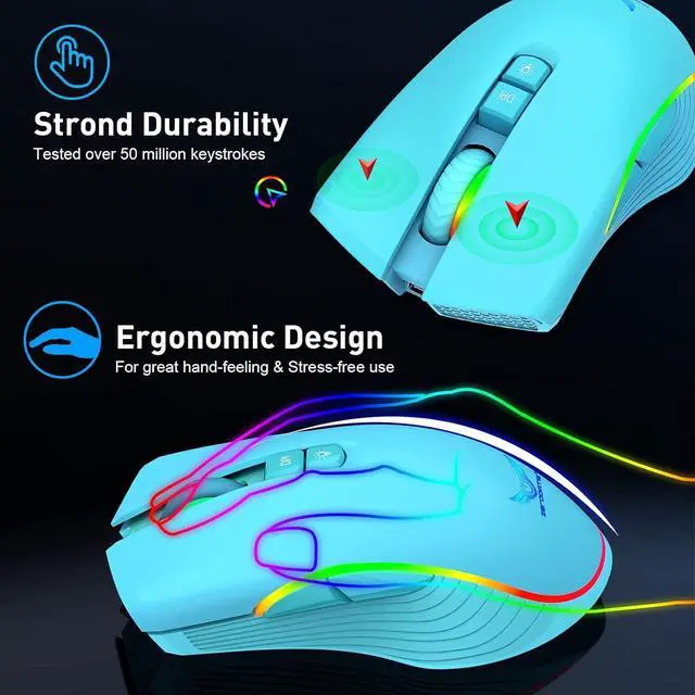 Alt view image 6 of 7 - IHDAPP Rechargeable Wireless Gaming Mouse, RGB LED Backlit Mouse with 4 Adjustable DPI, 7 Button, 2.4G USB Optical Gaming Ergonomic Computer Mice for Laptop PC Gamer Computer Desktop (Green)