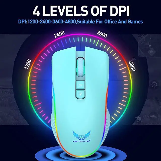 Alt view image 3 of 7 - IHDAPP Rechargeable Wireless Gaming Mouse, RGB LED Backlit Mouse with 4 Adjustable DPI, 7 Button, 2.4G USB Optical Gaming Ergonomic Computer Mice for Laptop PC Gamer Computer Desktop (Green)