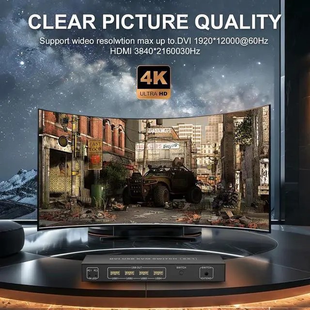 Alt view image 2 of 7 - IHDAPP 2 Ports DVI KVM Switch 1 Monitor 2 Computers 4K@60Hz,USB-B Dual Computers KVM Switch for 2 Computer Share 1 Monitor with 3 USB Ports Sharing Keyboard,Mouse, Printer, with Desktop Controller