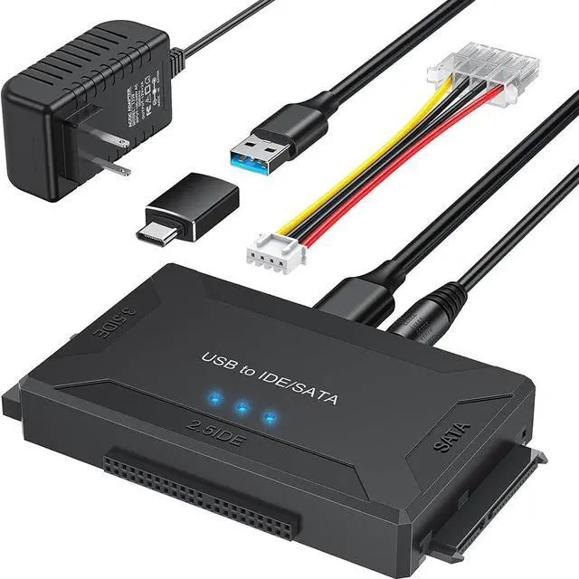 Main image of IHDAPP Hard Drive Reader IDE SATA to USB 3.0 Adapter + USB C Adapter, Internal Hard Drive Data Ultra Recovery Converter Kit with Power Supply for IDE Drive 2.5 SSD 3.5 HDD SATA Internal Blu-ray Drive