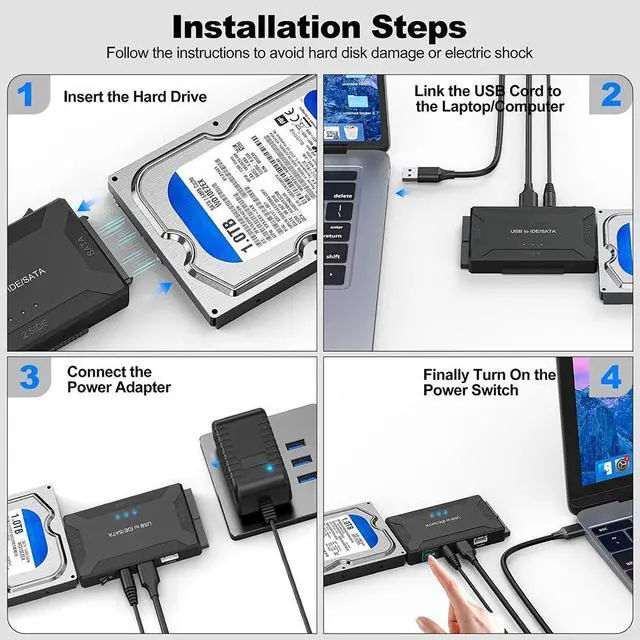 Alt view image 7 of 7 - IHDAPP Hard Drive Reader IDE SATA to USB 3.0 Adapter + USB C Adapter, Internal Hard Drive Data Ultra Recovery Converter Kit with Power Supply for IDE Drive 2.5 SSD 3.5 HDD SATA Internal Blu-ray Drive