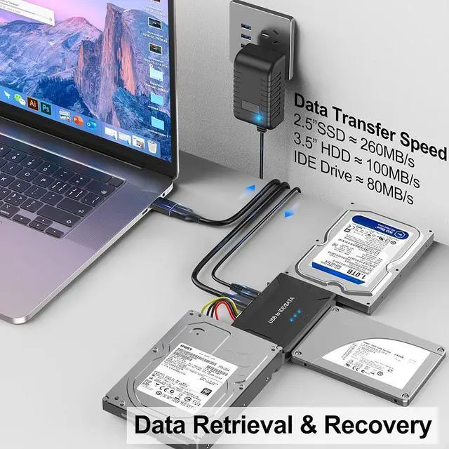Alt view image 2 of 7 - IHDAPP Hard Drive Reader IDE SATA to USB 3.0 Adapter + USB C Adapter, Internal Hard Drive Data Ultra Recovery Converter Kit with Power Supply for IDE Drive 2.5 SSD 3.5 HDD SATA Internal Blu-ray Drive