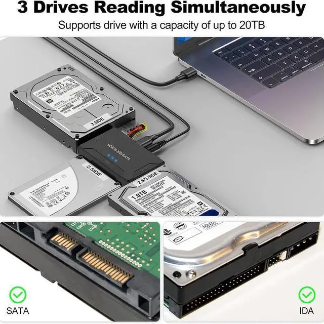 Alt view image 3 of 7 - IHDAPP Hard Drive Reader IDE SATA to USB 3.0 Adapter + USB C Adapter, Internal Hard Drive Data Ultra Recovery Converter Kit with Power Supply for IDE Drive 2.5 SSD 3.5 HDD SATA Internal Blu-ray Drive