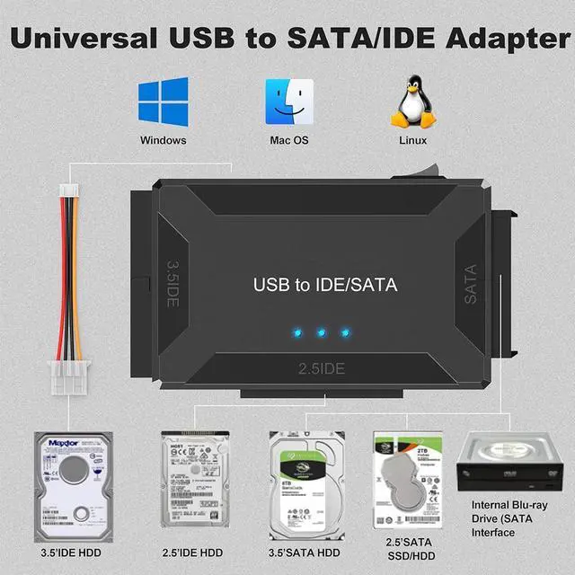 Alt view image 5 of 7 - IHDAPP Hard Drive Reader IDE SATA to USB 3.0 Adapter + USB C Adapter, Internal Hard Drive Data Ultra Recovery Converter Kit with Power Supply for IDE Drive 2.5 SSD 3.5 HDD SATA Internal Blu-ray Drive