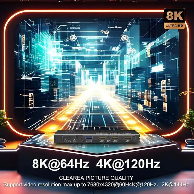 Alt view image 3 of 7 - IHDAPP 2 Port HDMI USB KVM Switch 1 Monitor 2 Computers, USB 3.0, 8K@60Hz, 2 in 1 Out HDMI KVM Switches for 2 Computers Share 1 Monitor, Keyboard,Mouse,Printer/Scanner, Desktop Controller included