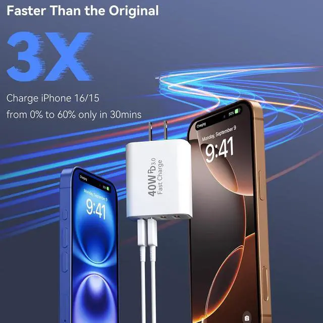 Alt view image 5 of 7 - IHDAPP [2 PACK] USB C Wall Fast Charger Block, 40W 4-Port Type C Charger Fast Charging Blocks PD Power Charger Adapter + QC 3.0 USB Multiport Charger Brick for i-Phone, i-Pad, Android Smartphones