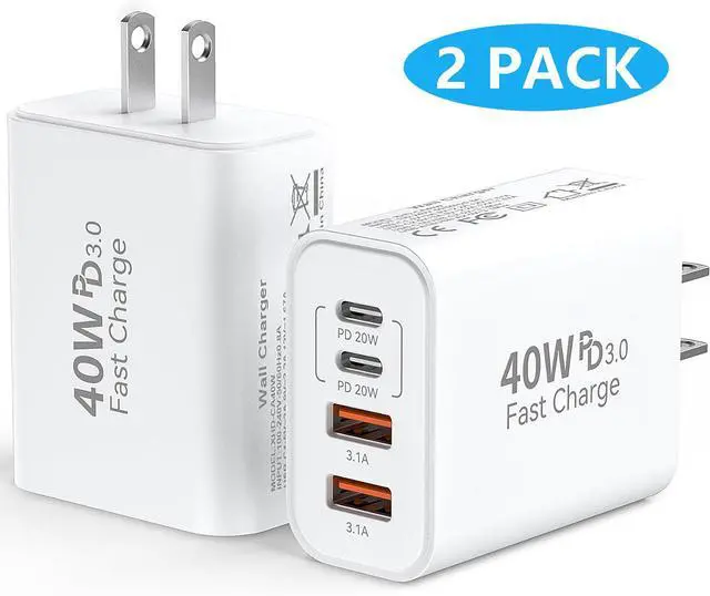 Main image of IHDAPP [2 PACK] USB C Wall Fast Charger Block, 40W 4-Port Type C Charger Fast Charging Blocks PD Power Charger Adapter + QC 3.0 USB Multiport Charger Brick for i-Phone, i-Pad, Android Smartphones
