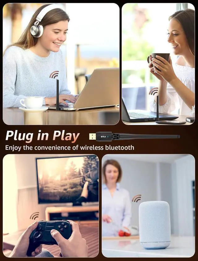 Alt view image 7 of 7 - IHDAPP USB Bluetooth 5.4 Adapter for PC, Long Range 150M/500FT Wireless Bluetooth Dongle Enhanced Antenna for Bluetooth Keyboard Mouse Headsets Speakers Printer Desktop Laptop-Windows11/10/8.1 Support