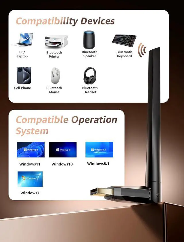 Alt view image 5 of 7 - IHDAPP USB Bluetooth 5.4 Adapter for PC, Long Range 150M/500FT Wireless Bluetooth Dongle Enhanced Antenna for Bluetooth Keyboard Mouse Headsets Speakers Printer Desktop Laptop-Windows11/10/8.1 Support
