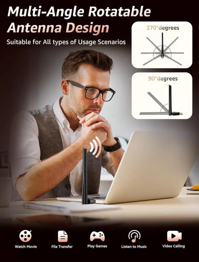 Alt view image 4 of 7 - IHDAPP USB Bluetooth 5.4 Adapter for PC, Long Range 150M/500FT Wireless Bluetooth Dongle Enhanced Antenna for Bluetooth Keyboard Mouse Headsets Speakers Printer Desktop Laptop-Windows11/10/8.1 Support