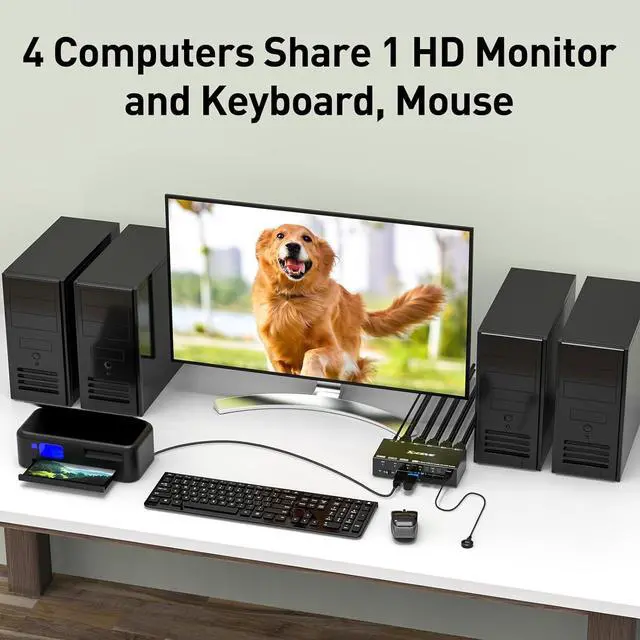 Alt view image 7 of 7 - IHDAPP HDMI KVM Switch 4 Computers 8K@60Hz 4K@144Hz, Simulation EDID, 4 Port HDMI USB 3.0 KVM Switch with Audio for 4 Computer Share 1 Monitor and Keyboard Mouse, Wired Remote, Power Adapter included