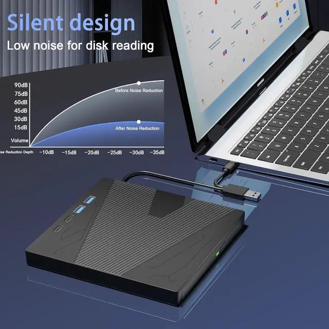 Alt view image 6 of 7 - IHDAPP External CD/DVD Drive for Laptop, 7-in-1 DVD Player for Laptop USB 3.0 & Type-C Portable CD DVD Burner External Disk Optical Drive Compatible with Laptop PC Windows XP/7/8/10, Linux MacOS