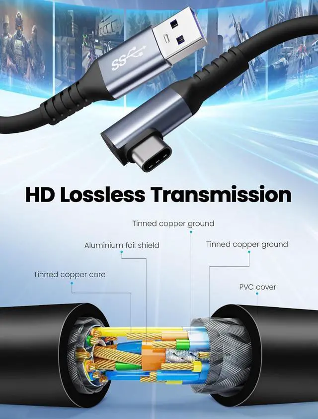 Alt view image 4 of 7 - IHDAPP Link Cable 16.5FT/5M USB A to C Link Cable Compatible with Ocu-lus Me-ta Quest 3/3S/Pro/Pico 4/Steam VR/PC, 5Gbps High Speed Charing Cable for VR Headset USB 3.0 to USB C for VR Accessories