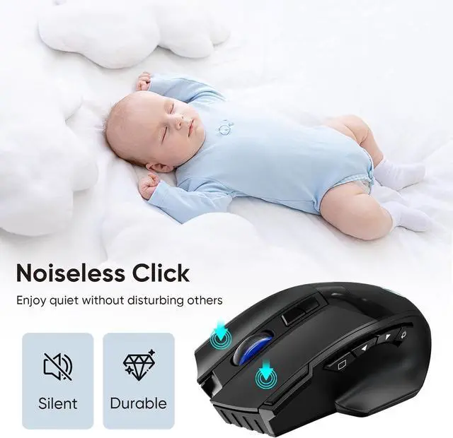 Alt view image 5 of 7 - IHDAPP Wireless Gaming Mouse, Dual-Mode 2.4G/Bluetooth Wireless Mouse, Rechargeable PC Gaming Mice with Fire Button, 4-Level DPI up to 4800dpi, Noiseless Click, 10 Buttons for PC, Mac, Laptop, Tablet