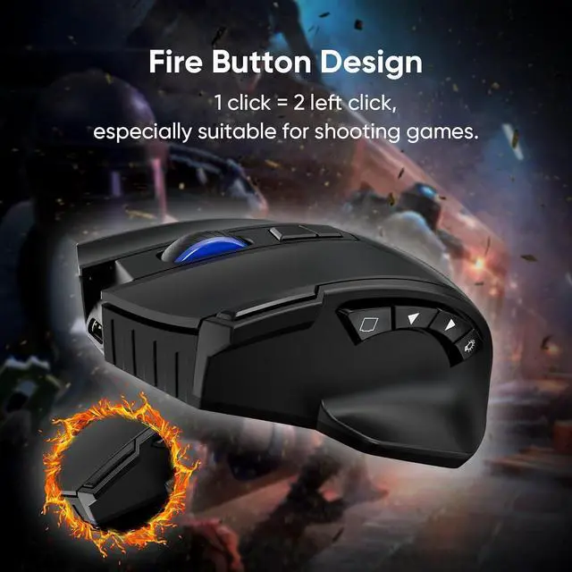 Alt view image 4 of 7 - IHDAPP Wireless Gaming Mouse, Dual-Mode 2.4G/Bluetooth Wireless Mouse, Rechargeable PC Gaming Mice with Fire Button, 4-Level DPI up to 4800dpi, Noiseless Click, 10 Buttons for PC, Mac, Laptop, Tablet