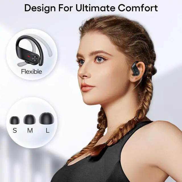 Alt view image 4 of 7 - IHDAPP Bluetooth Headphones, Wireless Earbuds 80Hrs Playtime, IPX7 Waterproof Digital Display Sport Ear Buds with Earhook Mic in-Ear Earphones, Stereo Sound Earbud for Workout Running Exercise Gym