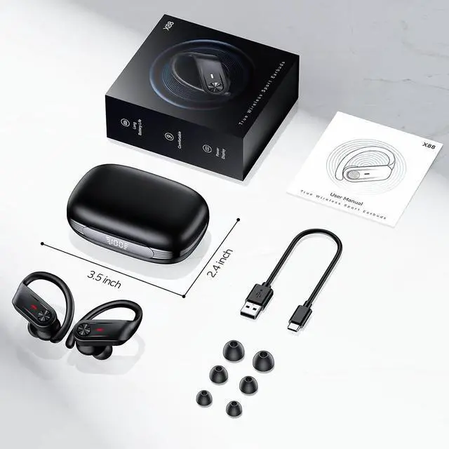 Alt view image 7 of 7 - IHDAPP Bluetooth Headphones, Wireless Earbuds 80Hrs Playtime, IPX7 Waterproof Digital Display Sport Ear Buds with Earhook Mic in-Ear Earphones, Stereo Sound Earbud for Workout Running Exercise Gym