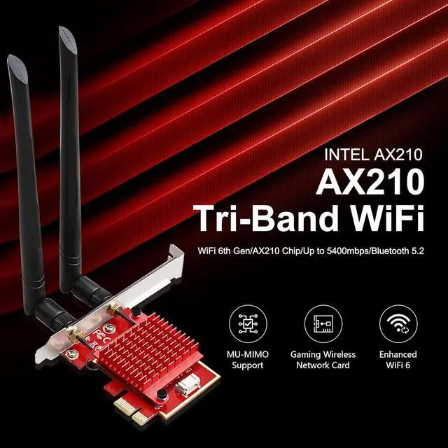 Alt view image 2 of 6 - IHDAPP WiFi 6E PCIe Card | In-t-el AX210 Chip | 5400Mbps Tri-Band 2.4GHz/5GHz/6GHz WiFi Adapter| Bluetooth 5.3 | Low Latency Wireless Adapter WiFi Card for Gaming&Streaming | Windows 10/11 Compatible