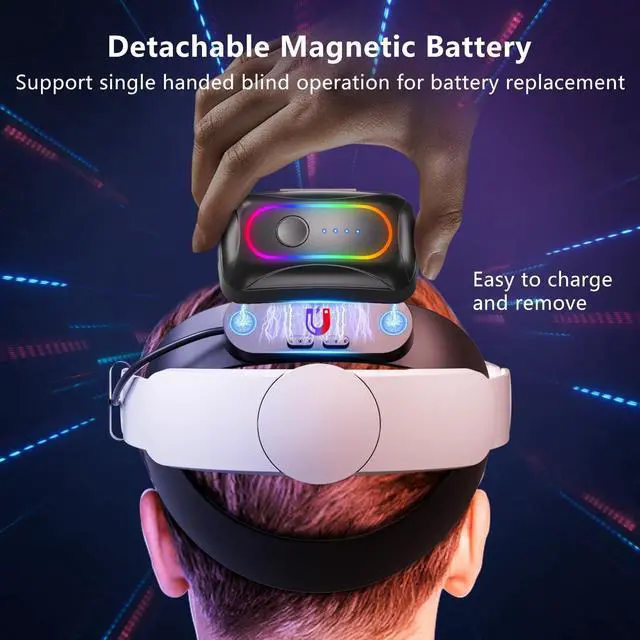 Alt view image 2 of 6 - IHDAPP 10000mAh Battery Head Strap for Me-ta Quest 3S/3 with Cool RGB and Magnetic Battery Design, for Quest 3/3s Accessories Extra VR Playtime Premium Comfort & Adjustable, Reduce Facial Stress