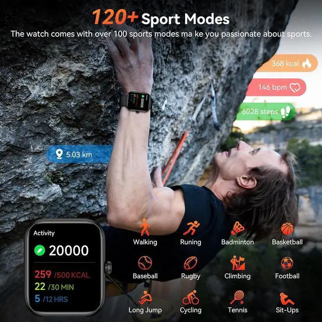 Alt view image 3 of 7 - IHDAPP Smart Watch with Alexa Built-in, 1.83'' Touchscreen with Call Function, IP68 Waterproof Fitness Tracker, 100+ Sport Modes, Heart Rate & Sleep Monitor, Pedometer, iOS/Android Compatible giyqxHw