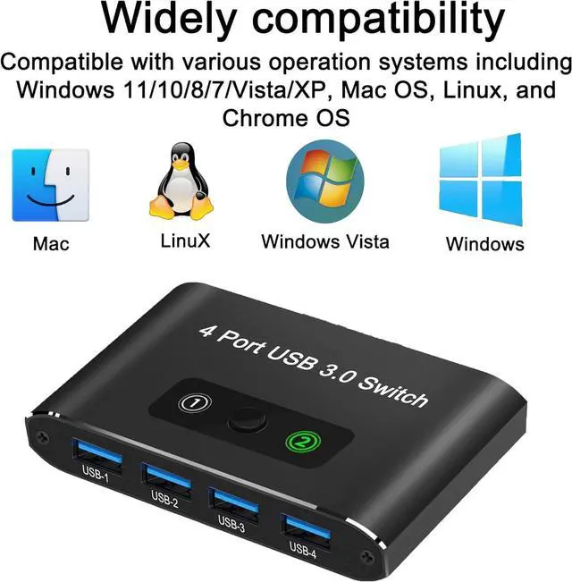 Alt view image 3 of 7 - IHDAPP USB Switch, USB 3.0 Switch Selector, 2 Computers Sharing 4 Devices, Aluminum Switcher for Mouse, Keyboard, Printer, Scanner, Flash Drive, Compatible with Windows, Mac, Linux, Chrome OS giyqxHw