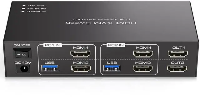Main image of IHDAPP 2x2 HDMI KVM Switch Dual Monitor 2 Computers Support 4K@60Hz, USB 3.0 KVM Switches Share Dual Monitors and 4 USB 3.0 Ports Support Extended/Copy Mode with DC 12V Adapter & Wired Controller