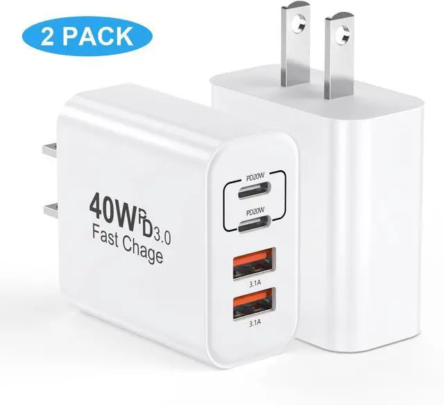 Main image of IHDAPP USB C Charger Block, [2 Pack] 40W 4 Ports Type C Charger Fast Charging Cubes PD+QC 3.0 Power Adapter Multiport Brick Type C Box Compatible for iPhone 16/15/14/13/12/11 Pro Max, Android Phones