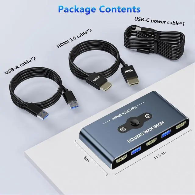 Alt view image 7 of 7 - IHDAPP HDMI KVM Switch, 2 Port HDMI KVM Switch 1 Monitors 2 Computers, HDMI Switch, 4K@60Hz KVM Switches for 2 Computers Sharing 1 Monitor, 4 USB 3.0 Devices Such as Keyboard, Mouse, Printer, Scanner