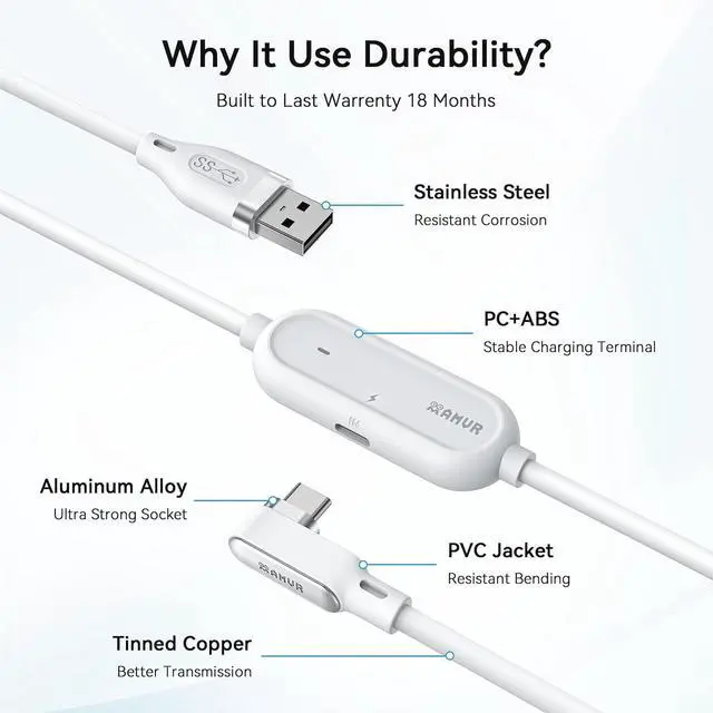 Alt view image 6 of 7 - IHDAPP 16.4FT (5M) USB A to USB C VR Charging Link Cable Compatible with Me-ta Quest 3/3S/Pico 4 - with Separate Fast Charging Port, High-Speed Max 5Gbps Transfer to PC VR/Steam VR, Play While Charger