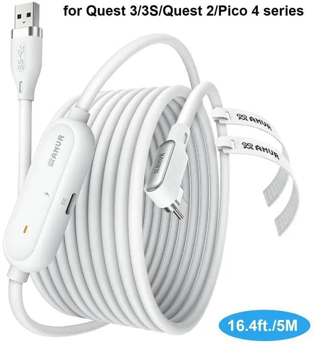 Main image of IHDAPP 16.4FT (5M) USB A to USB C VR Charging Link Cable Compatible with Me-ta Quest 3/3S/Pico 4 - with Separate Fast Charging Port, High-Speed Max 5Gbps Transfer to PC VR/Steam VR, Play While Charger