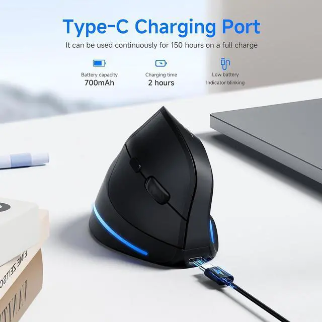 Alt view image 4 of 7 - IHDAPP Ergonomic Wireless Mouse, Bluetooth Vertical Mouse with LED Light, Control Up to 3 Devices (BT5.0+BT5.0+2.4GHz), Adjustable DPI 2400/1600/1000, Bluetooth Mouse for PC, Laptop, Mac, Windows