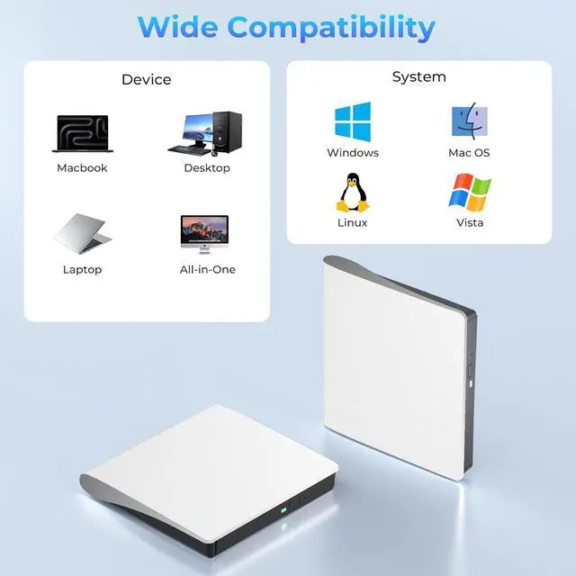 Alt view image 7 of 7 - IHDAPP External Blu Ray Drive, Support 50G Disc Read/Write Bluray Drive, Portable 3D Blu Ray Burner with USB 3.0 & Type-C, External CD DVD Drive for Windows XP/7/8/10/11 MacOS for Laptop, Desktop, Mac