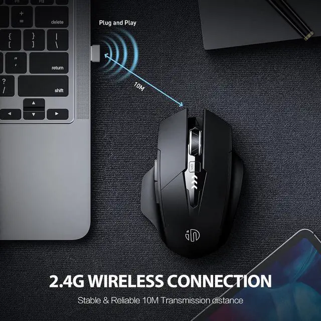 Alt view image 2 of 7 - IHDAPP 2.4G RF Wireless Mouse, Rechargeable Mouse, Battery Visible, 4 adjustable DPI (up to 2400 DPI), 6 Buttons, Ergonomic Large Mouse for Laptop, Computer, Windows 7/8/10/XP, Vista and Mac OS
