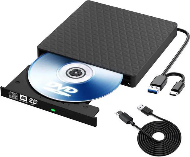 Main image of IHDAPP External CD DVD Drive, Slim CD DVD Rw Reader Disk Drive Portable DVD Player, USB 3.0 and Type-C Optical DVD Drive ROM Burner Rewriter for Laptop PC Mac OS MacBook Windows 10/8/7/XP/Linux