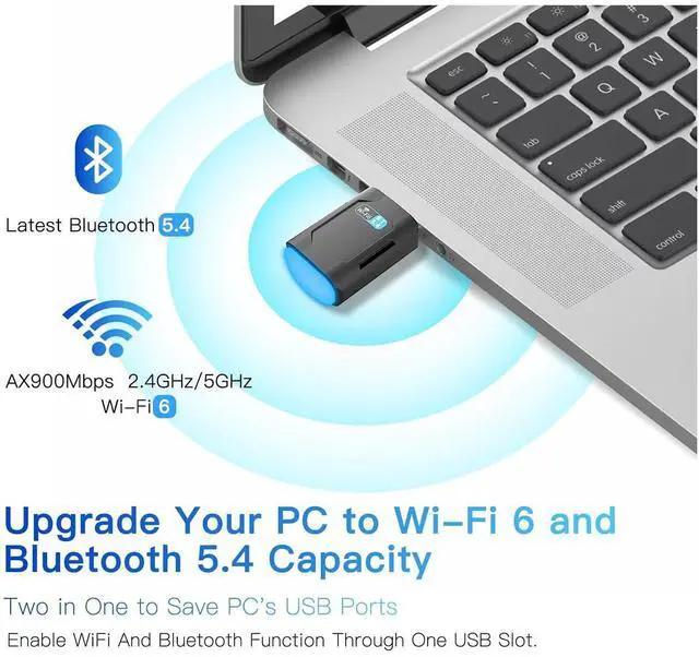 Alt view image 2 of 7 - IHDAPP 2-in-1 Wi-Fi 6 Bluetooth 5.4 USB Adapter for PC Laptop, AX900Mbps WiFi 2.4G/5GHz Wireless Network Dongle w/Built-in Driver for Windows 11 10 Desktop Headphones, Keyboard, Mouse, Controller