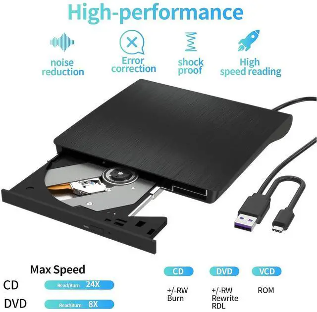 Alt view image 2 of 7 - IHDAPP External DVD Drive, USB 3.0 and Type-C CD DVD Disc Reader Writer Burner Player, Slim and Portable CD DVD +/-RW Optical Drive for PC Laptop Desktop Mac-Book Windows 7/8.1/10/11 Linux MacOS