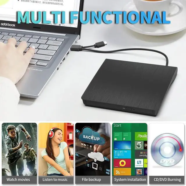 Alt view image 3 of 7 - IHDAPP External DVD Drive, USB 3.0 and Type-C CD DVD Disc Reader Writer Burner Player, Slim and Portable CD DVD +/-RW Optical Drive for PC Laptop Desktop Mac-Book Windows 7/8.1/10/11 Linux MacOS