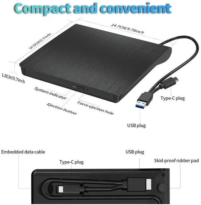 Alt view image 7 of 7 - IHDAPP External DVD Drive, USB 3.0 and Type-C CD DVD Disc Reader Writer Burner Player, Slim and Portable CD DVD +/-RW Optical Drive for PC Laptop Desktop Mac-Book Windows 7/8.1/10/11 Linux MacOS