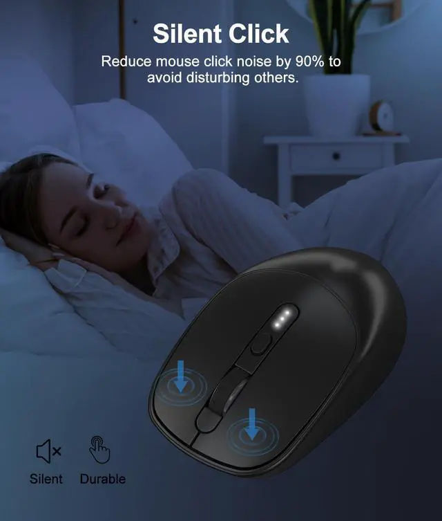 Alt view image 4 of 6 - IHDAPP 2.4G Wireless Mouse, Wireless Rechargeable Mouse | Battery Indicator | 2.4G Silent Portable Mouse | 4-Level DPI Adjustable (800/1200/2400/3200) | Computer Mouse For Laptops, PC-Black