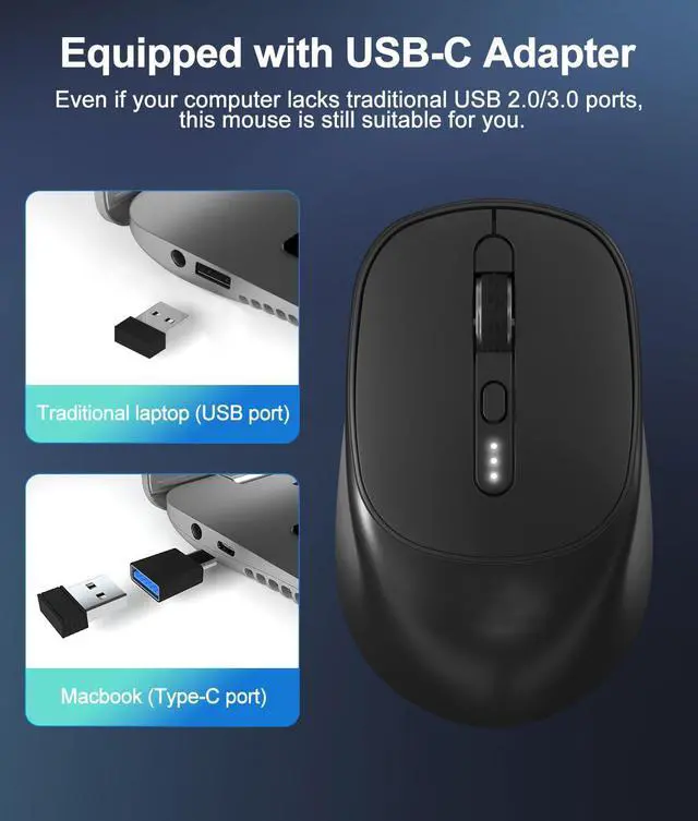 Alt view image 5 of 6 - IHDAPP 2.4G Wireless Mouse, Wireless Rechargeable Mouse | Battery Indicator | 2.4G Silent Portable Mouse | 4-Level DPI Adjustable (800/1200/2400/3200) | Computer Mouse For Laptops, PC-Black