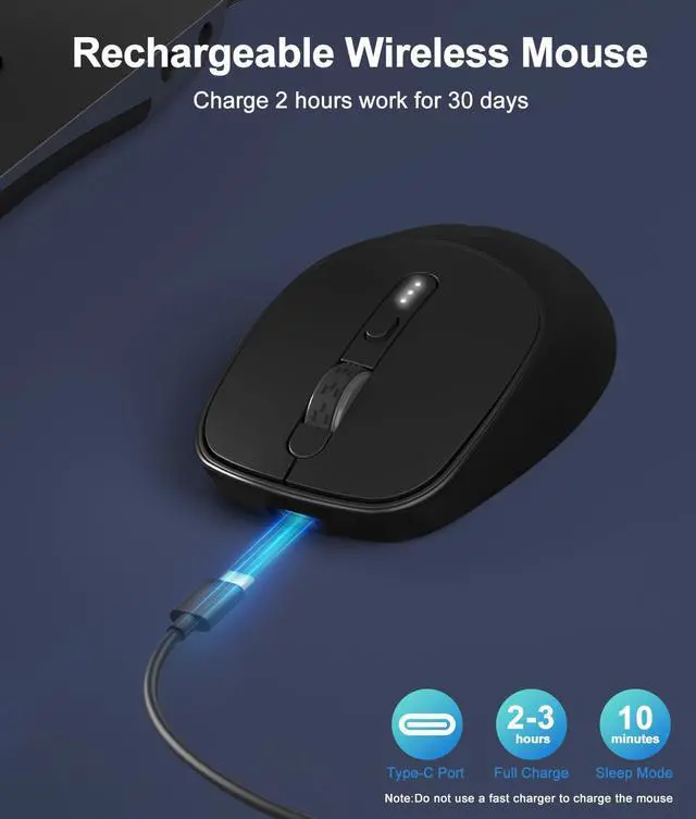 Alt view image 3 of 6 - IHDAPP 2.4G Wireless Mouse, Wireless Rechargeable Mouse | Battery Indicator | 2.4G Silent Portable Mouse | 4-Level DPI Adjustable (800/1200/2400/3200) | Computer Mouse For Laptops, PC-Black