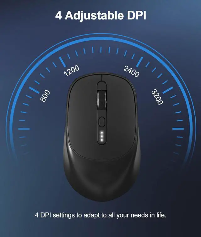 Alt view image 6 of 6 - IHDAPP 2.4G Wireless Mouse, Wireless Rechargeable Mouse | Battery Indicator | 2.4G Silent Portable Mouse | 4-Level DPI Adjustable (800/1200/2400/3200) | Computer Mouse For Laptops, PC-Black