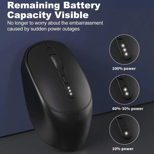 Alt view image 2 of 6 - IHDAPP 2.4G Wireless Mouse, Wireless Rechargeable Mouse | Battery Indicator | 2.4G Silent Portable Mouse | 4-Level DPI Adjustable (800/1200/2400/3200) | Computer Mouse For Laptops, PC-Black