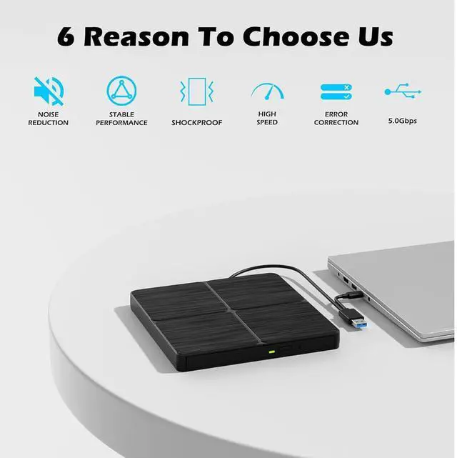 Alt view image 2 of 6 - IHDAPP External CD/DVD Drive for Laptop, USB 3.0 Type-C External DVD Drive Portable DVD Player for Laptop, CD Burner External CD DVD Optical Drive Compatible with PC Windows 11/10/8/7 Linux MacOS