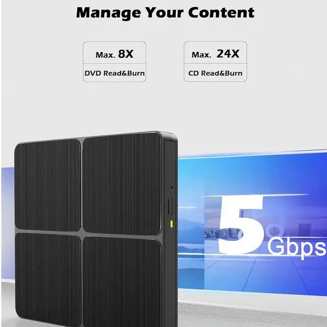 Alt view image 4 of 6 - IHDAPP External CD/DVD Drive for Laptop, USB 3.0 Type-C External DVD Drive Portable DVD Player for Laptop, CD Burner External CD DVD Optical Drive Compatible with PC Windows 11/10/8/7 Linux MacOS