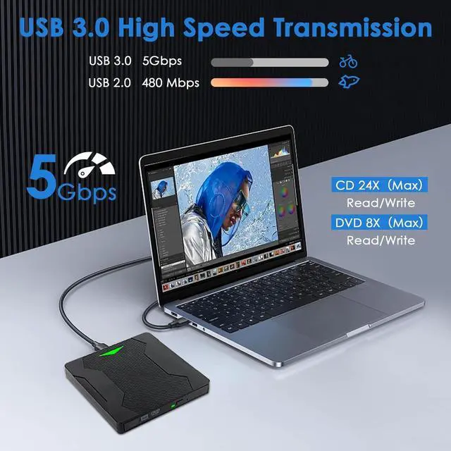 Alt view image 2 of 7 - IHDAPP External CD DVD Drive for Laptops, External DVD Burner and Player, USB 3.0 Type-C External CD/DVD Drive for Laptop PC, DVD CD+/-RW External Optical Drives for Windows 11/10/8/7/XP/Linux/MacOS