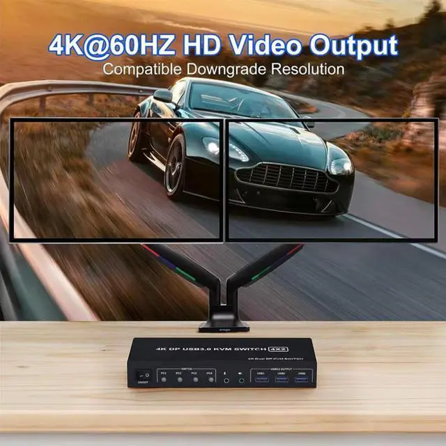 Alt view image 5 of 7 - IHDAPP 4 Port Displayport USB 3.0 KVM Switch for 4 Computers 2 Monitors, 4x2 Displayport Dual Monitor KVM Switch, 4K@60Hz Displayport KVM Switch 4 In 2 Out for 4 PC Share 2 Monitors and 3 USB Devices
