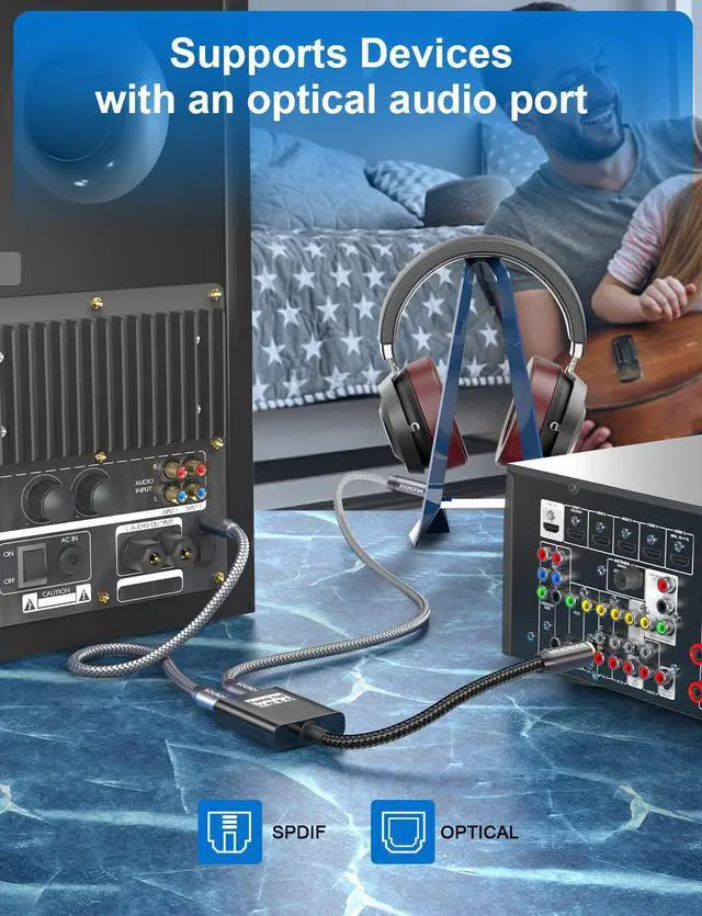 Alt view image 3 of 7 - IHDAPP Optical Audio Splitter 1 in to 2 Out Toslink Splitter Optical Adapter Cable, Optical Splitter 1 to 2 Toslink Cable Adapter, Ideal for Home Theatre and More - Black